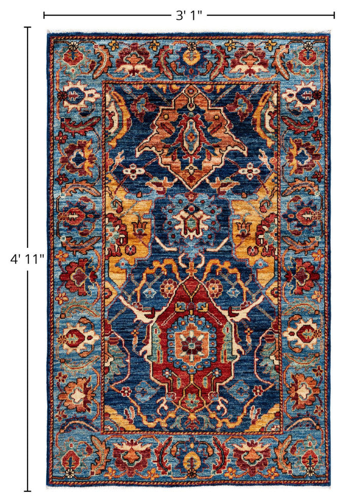 Serapi One-of-a-Kind Hand-Knotted Area Rug Blue, 3'1" x 4'11"