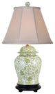 Green and White Floral Pattern Porcelain Temple Jar Table Lamp 29"