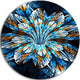 Turquoise Fractal Flower In Dark, Floral Abstract Round Artwork, 38"