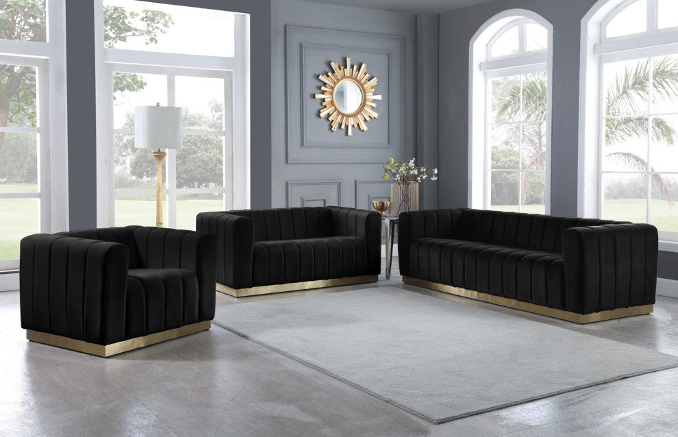 Marlon Velvet Upholstered Sofa, Black
