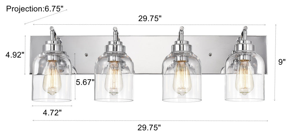 CHLOE Lighting THIERRY Transitional 4-Light Chrome Bath Fixture 30 " Wide
