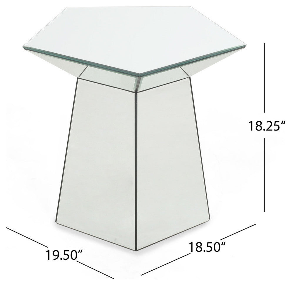 Andre Modern Pentagon Accent Table With Faux Marble Finish, Mirror
