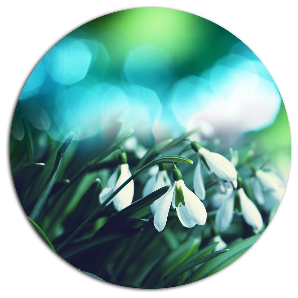 Little White Flowers On Green, Landscape Large Disc Metal Wall Art, 36"