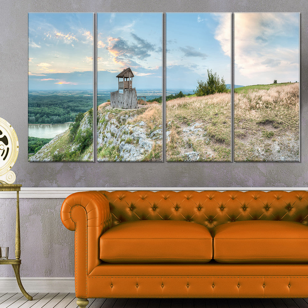 "View Tower on Hill" Panorama Landscape Wall Art Canvas Print48"x28", 4-Panels