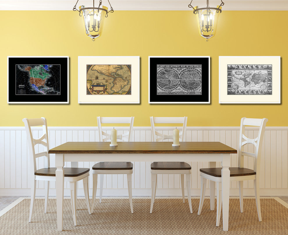 North South America Old Map Print On Canvas With Frame Art Collection 16" X 21"