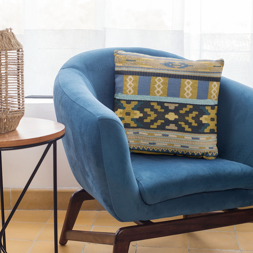 Plutus Blue Unique Lanes Border Luxury Throw Pillow, 12"x20"