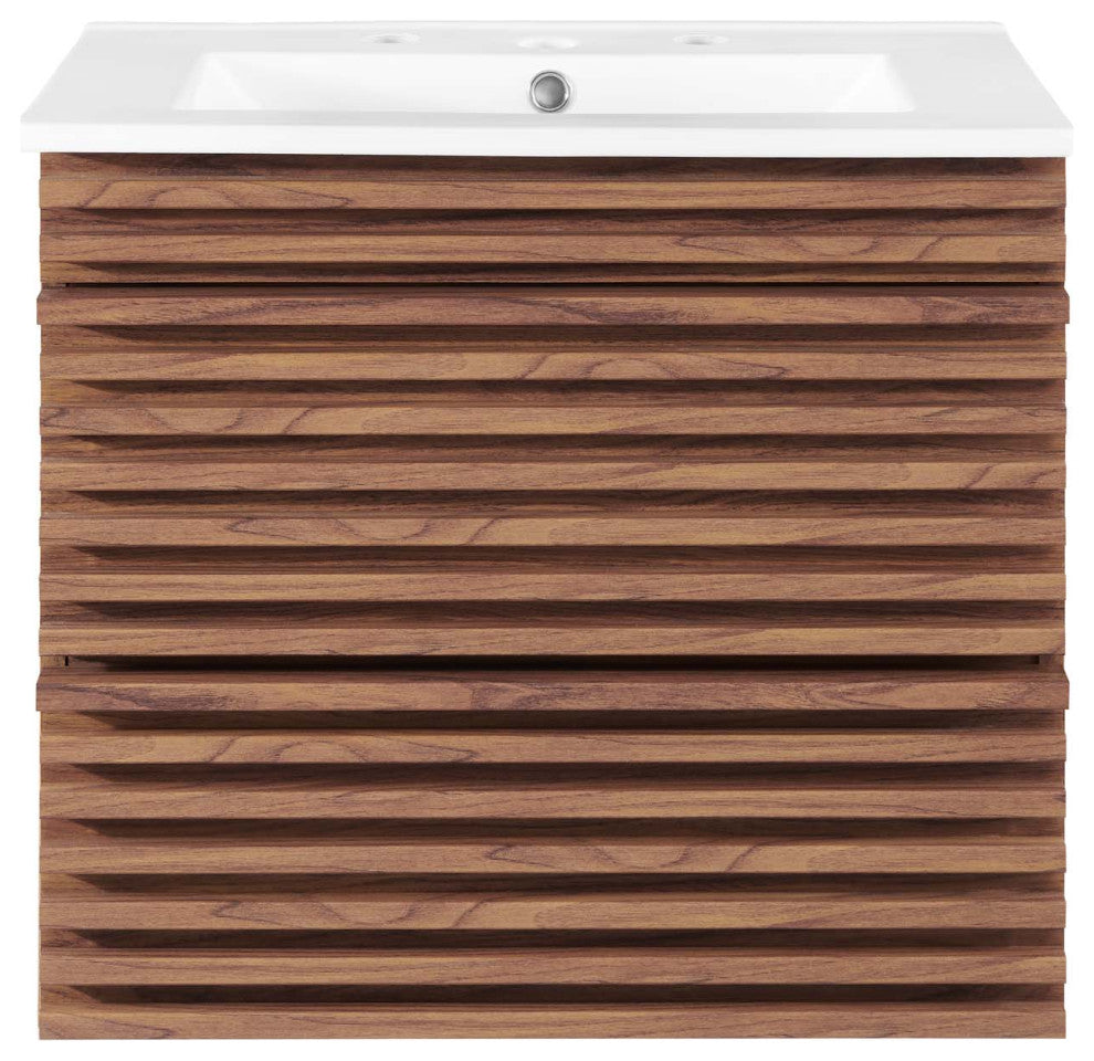 Render 24" Wall-Mount Bathroom Vanity Walnut White