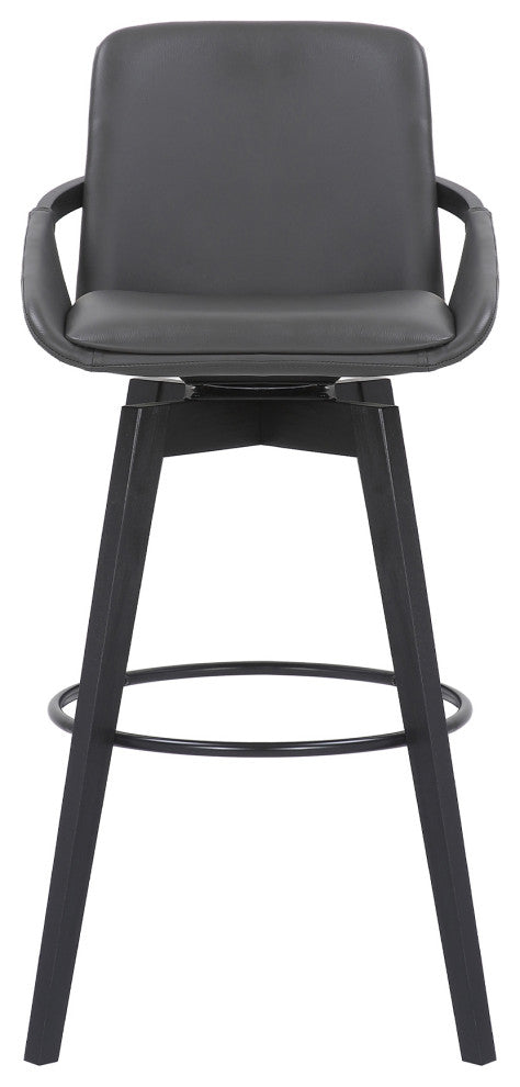 Baylor Swivel Wood Stool, Faux Leather, Gray/Black, 30" Bar Height
