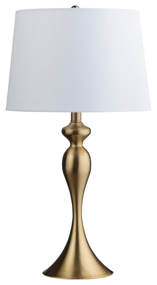 25.5"H Gold Steel Table Lamp Set with White Linen Shade