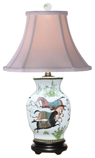 Oriental Chinese Porcelain Floral Bird Scallop Ginger Jar Table Lamp 22"