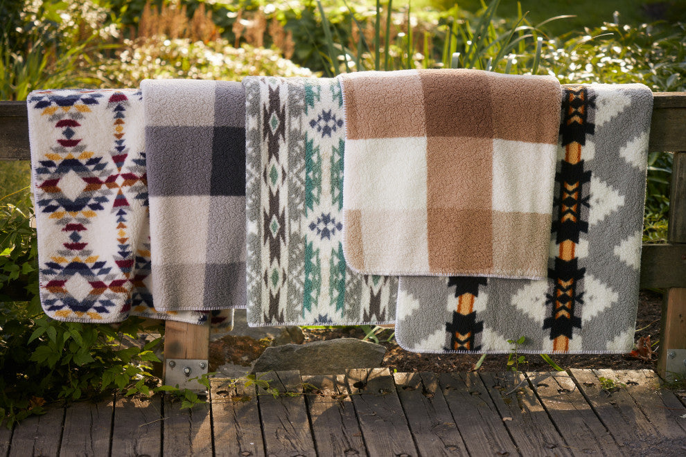 Sherpa Faux Throws 50"X60" Navajo Print Grey, Aztec Print Grey