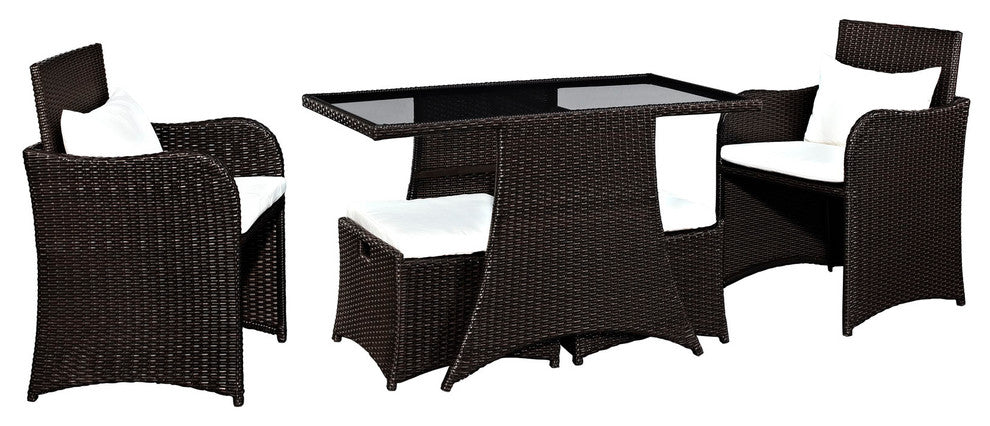 Modern Urban Outdoor Patio Rattan and Wicker 5-Piece SetPatio Dining Set White