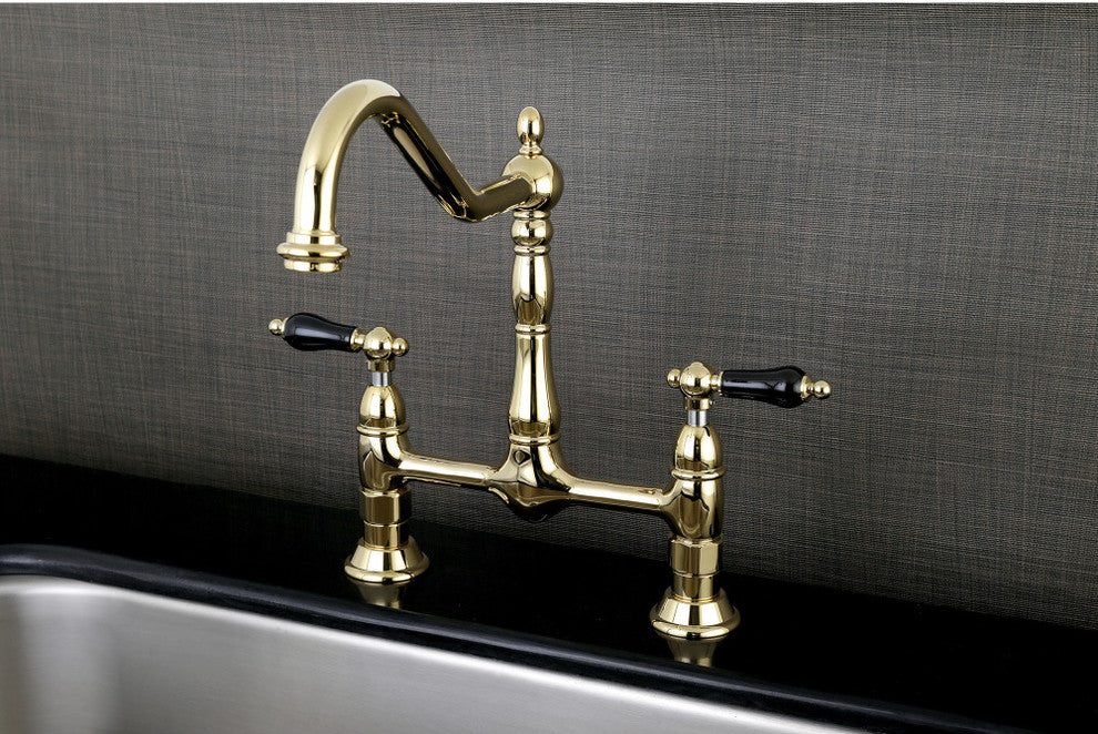 Kingston Brass Bridge Kitchen Faucet, Polished Brass