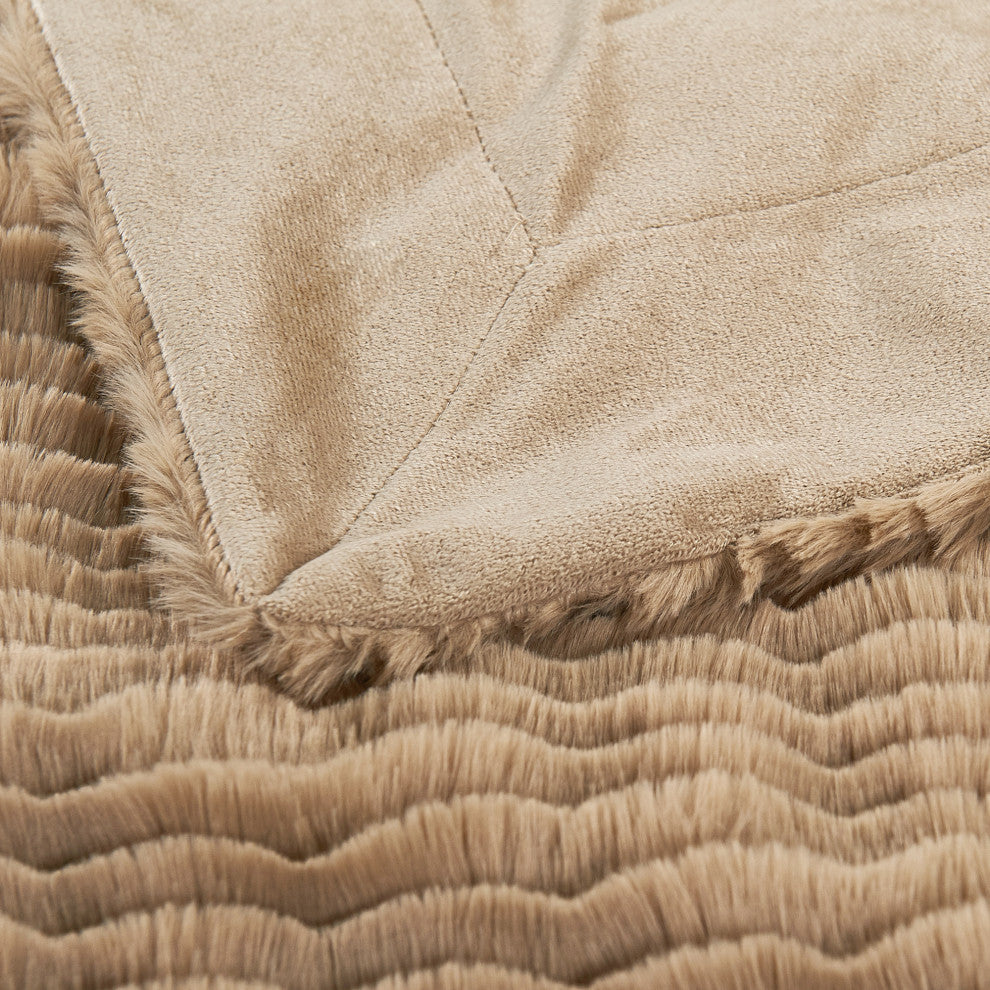Wavy Faux Fur Throw Blanket, Tan