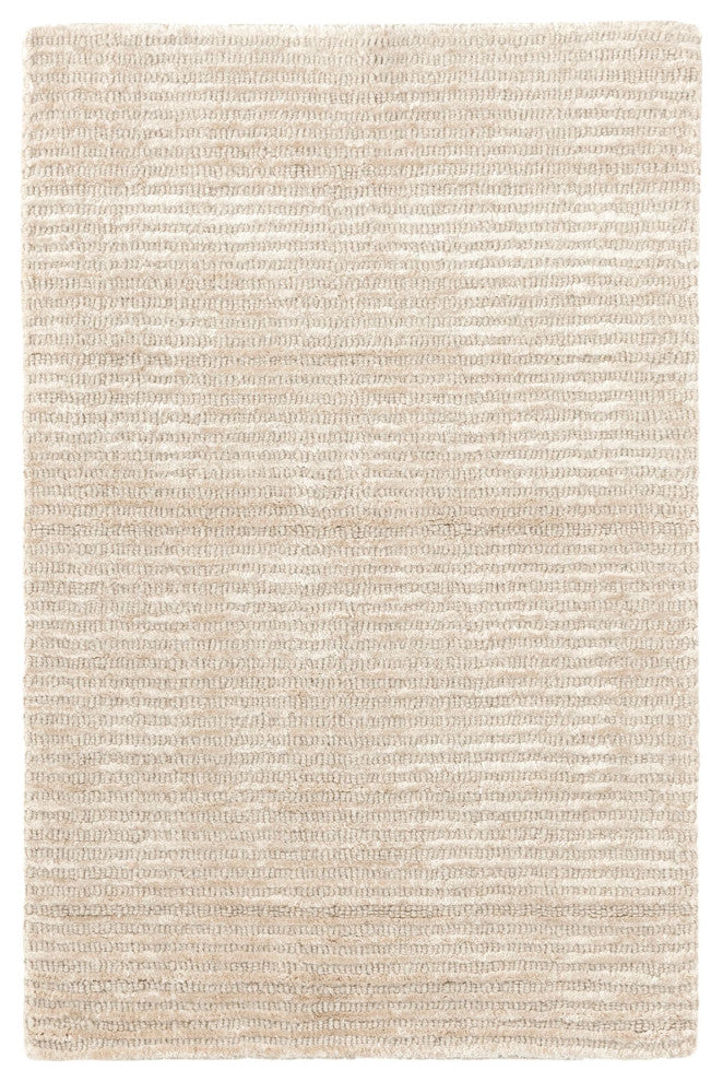 Cut Stripe Ivory Hand Knotted Viscose/Wool Rug, Ivory, 3' x 5'