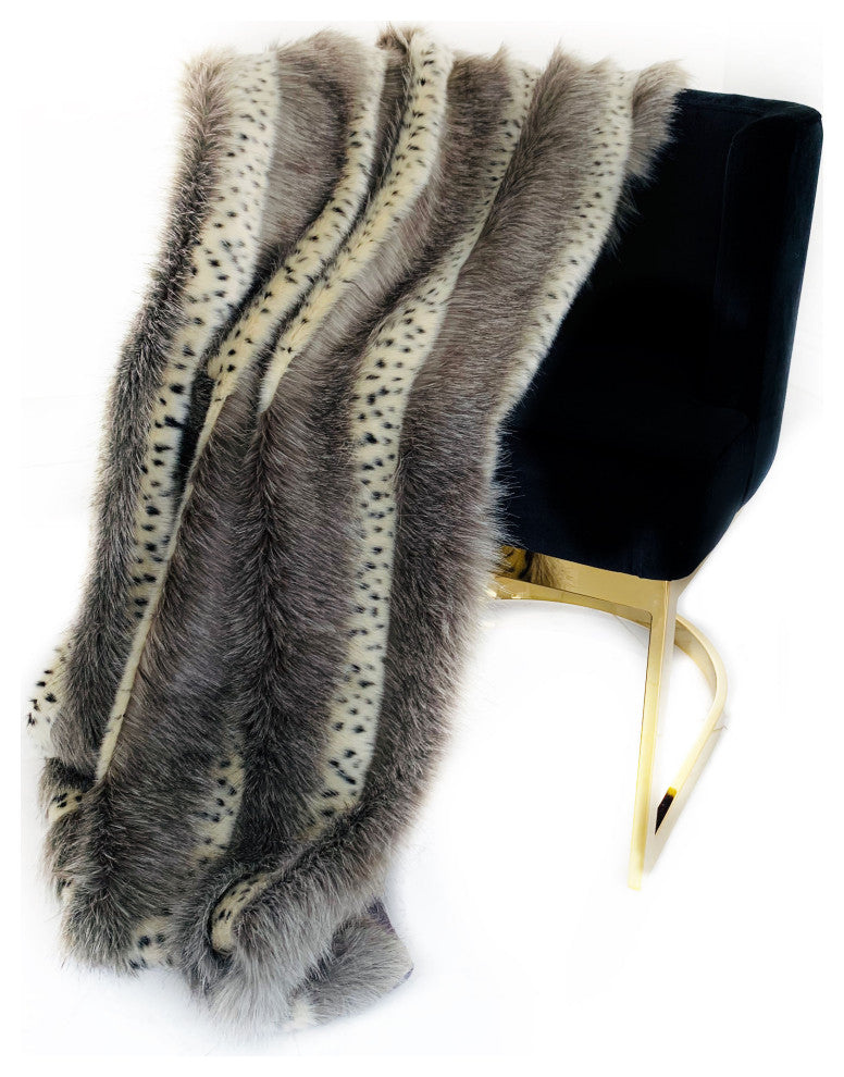 Plutus Gray Two Tone Feather Faux Fur Luxury Throw Blanket, 114"x120"