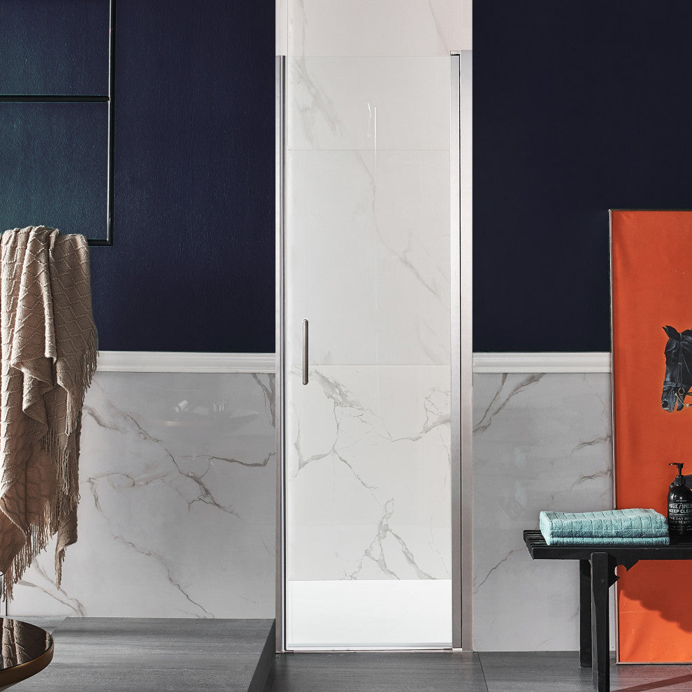 ANZZI Lancer Semi-Frameless Hinged Shower Door, Brushed Nickel, 23" X 72"