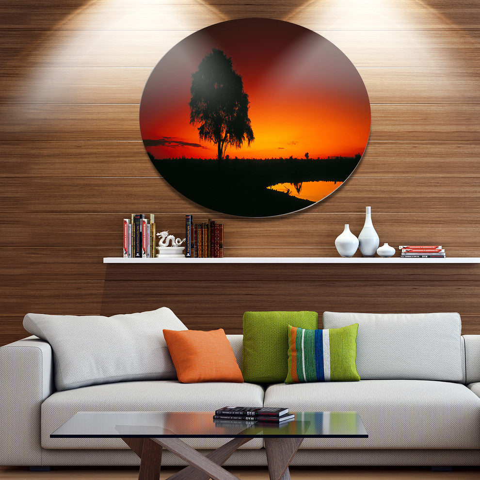 Sunset View In Tanzania, African Landscape Round Wall Art, 36"