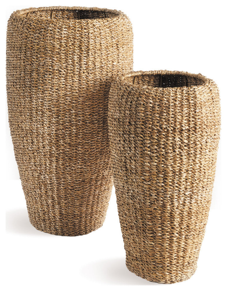 Seagrass Tall Round Planters, Set of 2