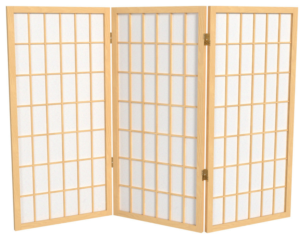 3' Tall Window Pane Shoji Screen, Natural, 3 Panels