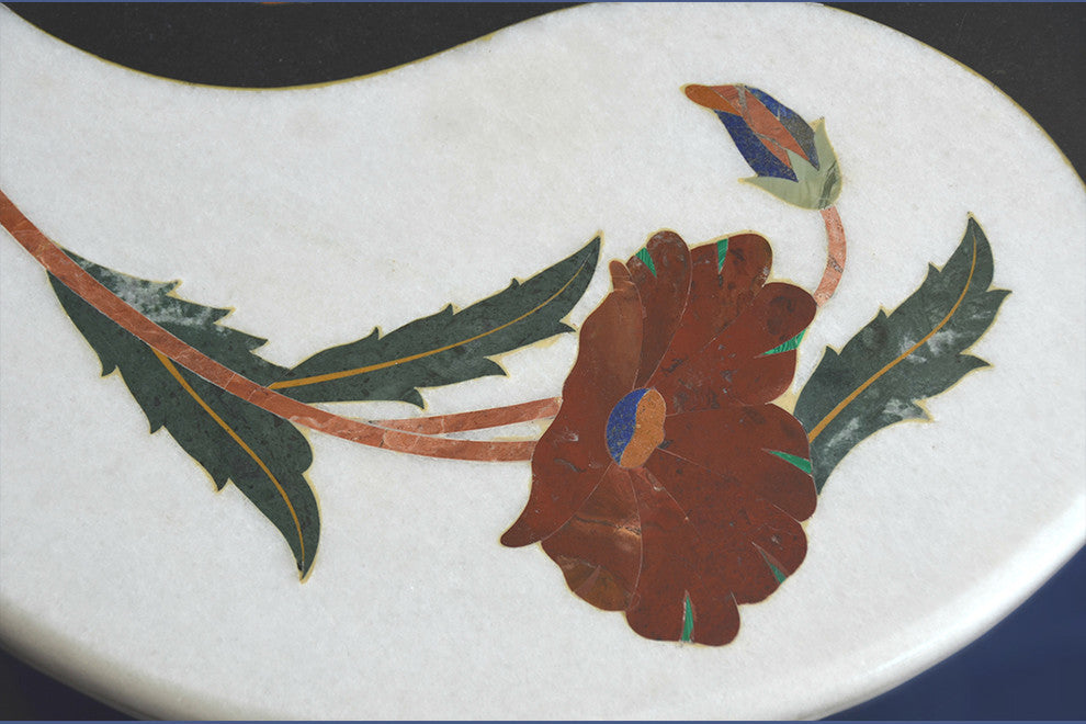 Floral Black and White Marble Inlay Table