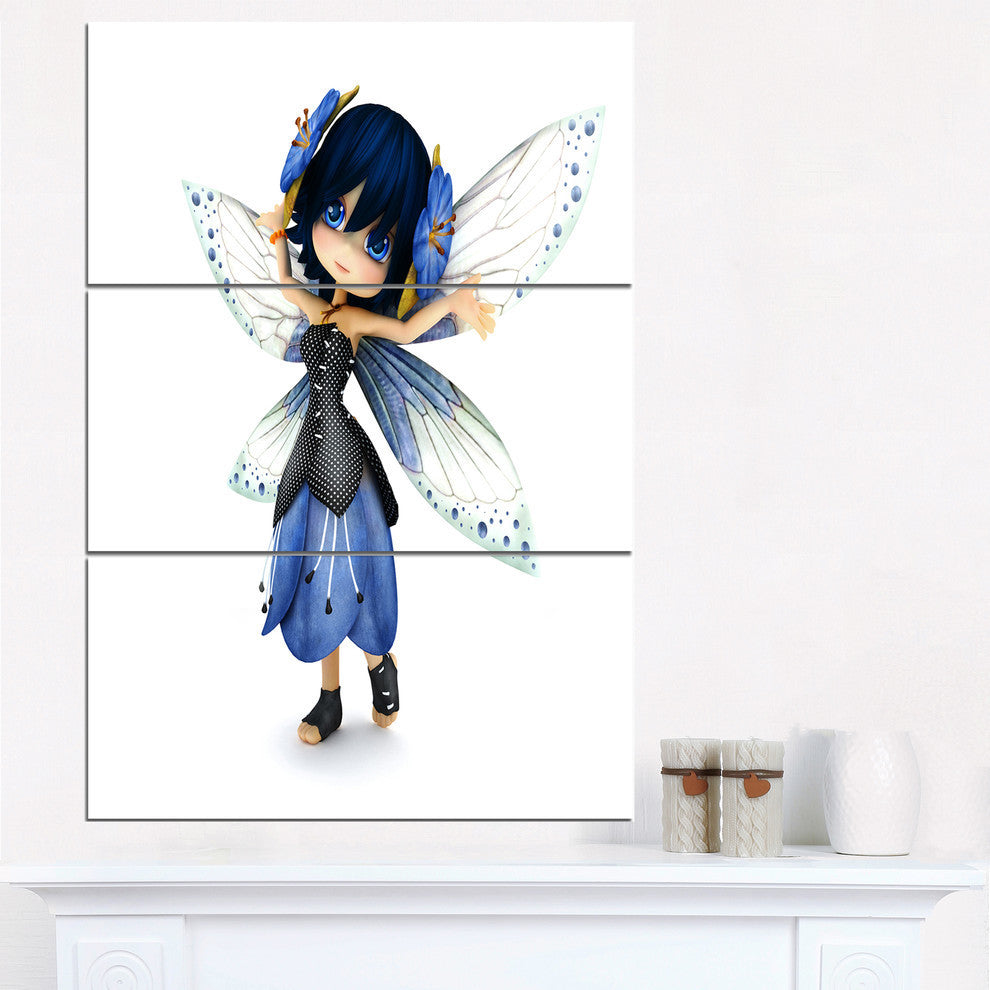 "Fairy Blue Woman With Wings" Painting Metal Wall Art, 3 Panels, 28"x36"