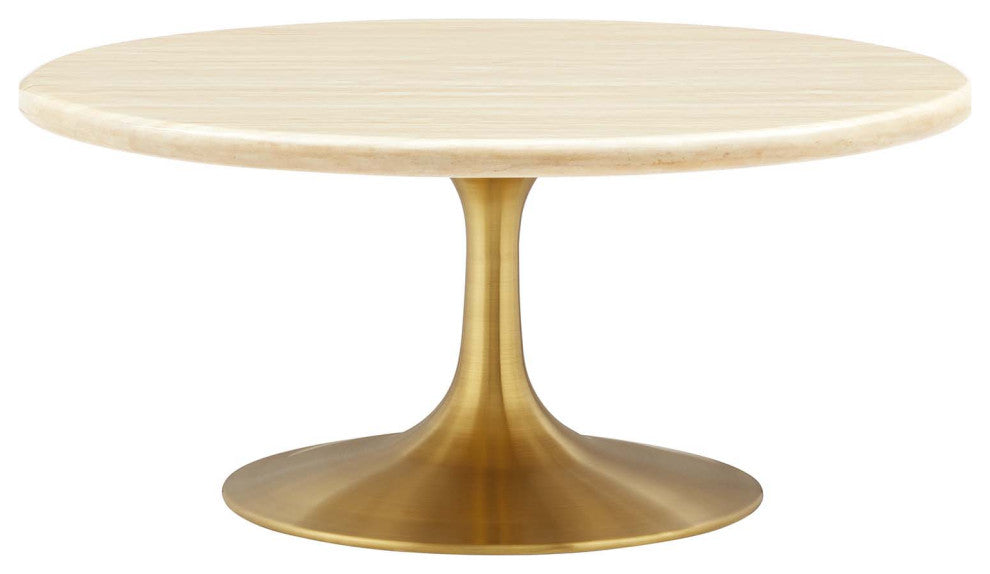 Lippa 36" Round Artificial Travertine Coffee Table, Gold Travertine