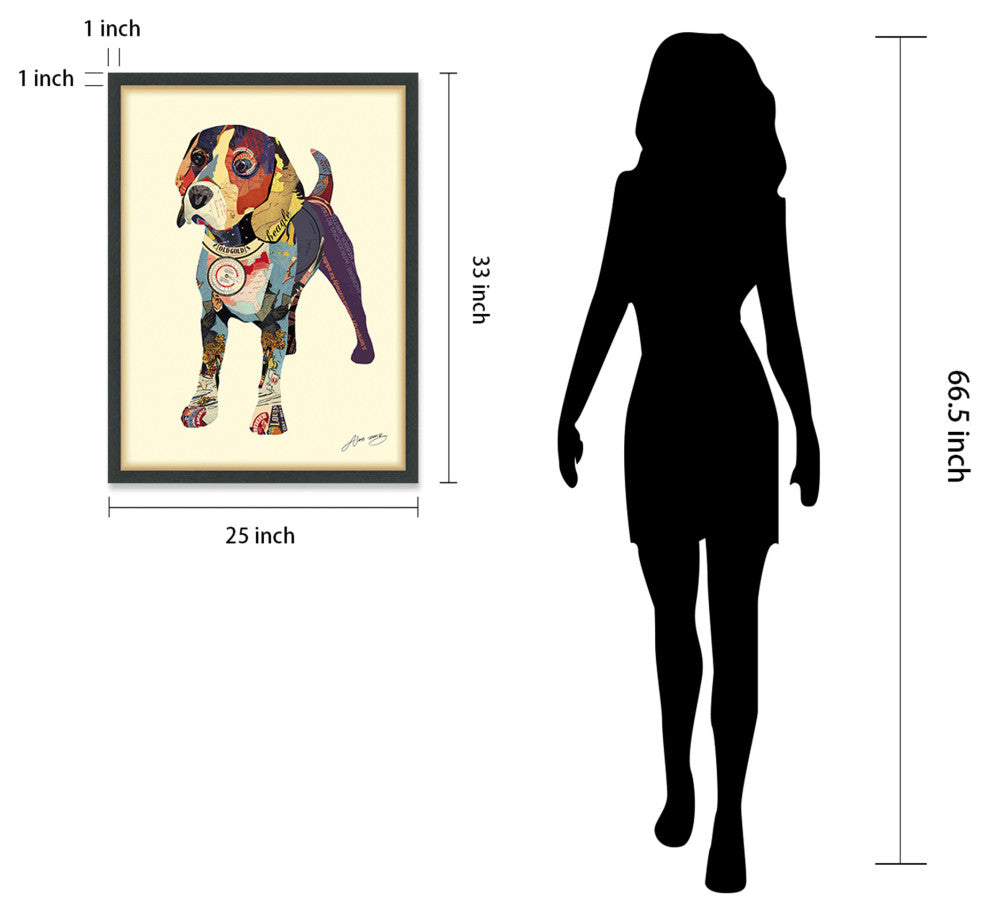 Beagle Dog Dimensional Handmade Collage Wall Art Framed Under Glass