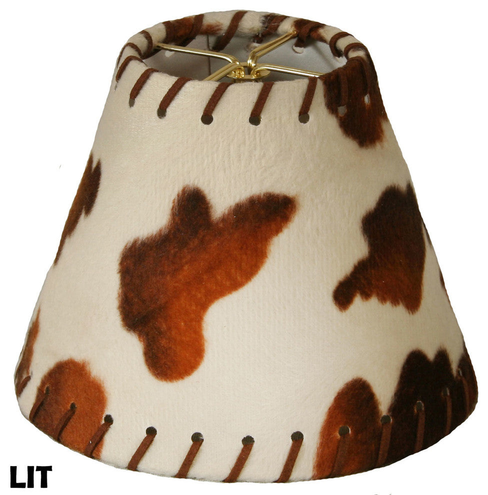 Royal Designs 6" Brown/Beige Cowhide Chandelier Lamp Shade With Lace, Single