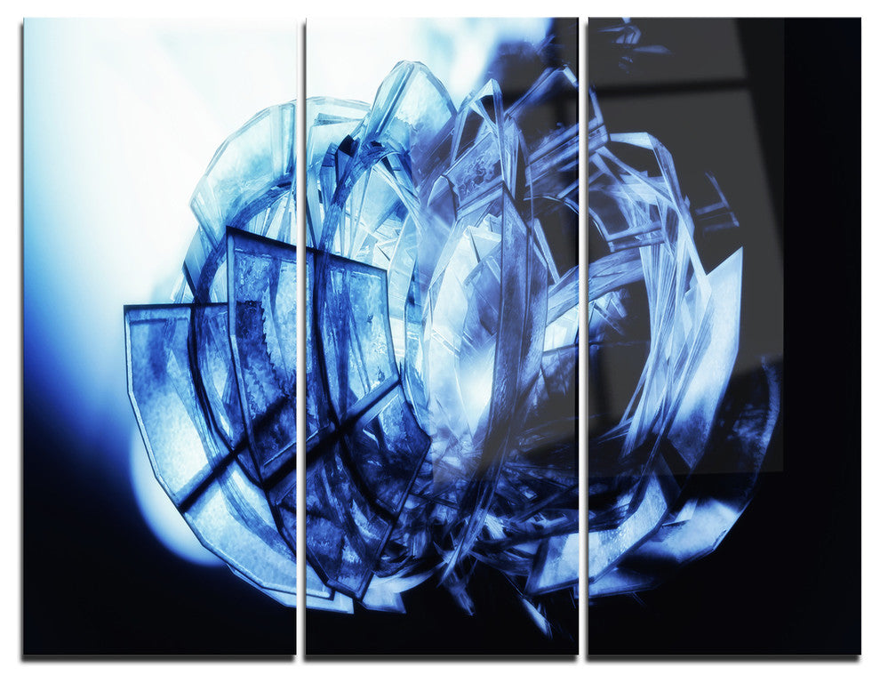"Fractal 3-D Blue Glass Pattern" Metal Wall Art, 3 Panels, 36"x28"