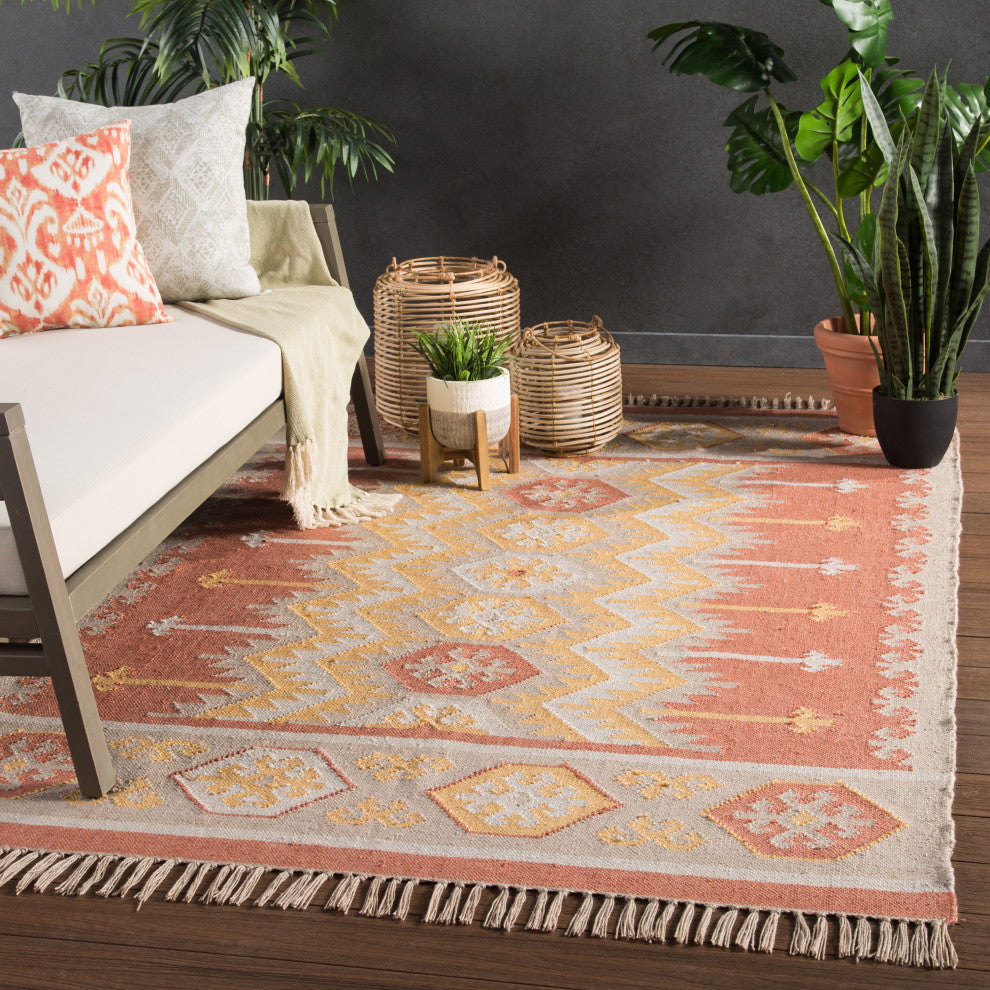 Jaipur Living Emmett Indoor/Outdoor Geometric Orange/Beige Area Rug, 5'x8'