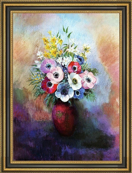 Odilon Redon Anemones  Framed Premium Canvas Print, 18"x27"