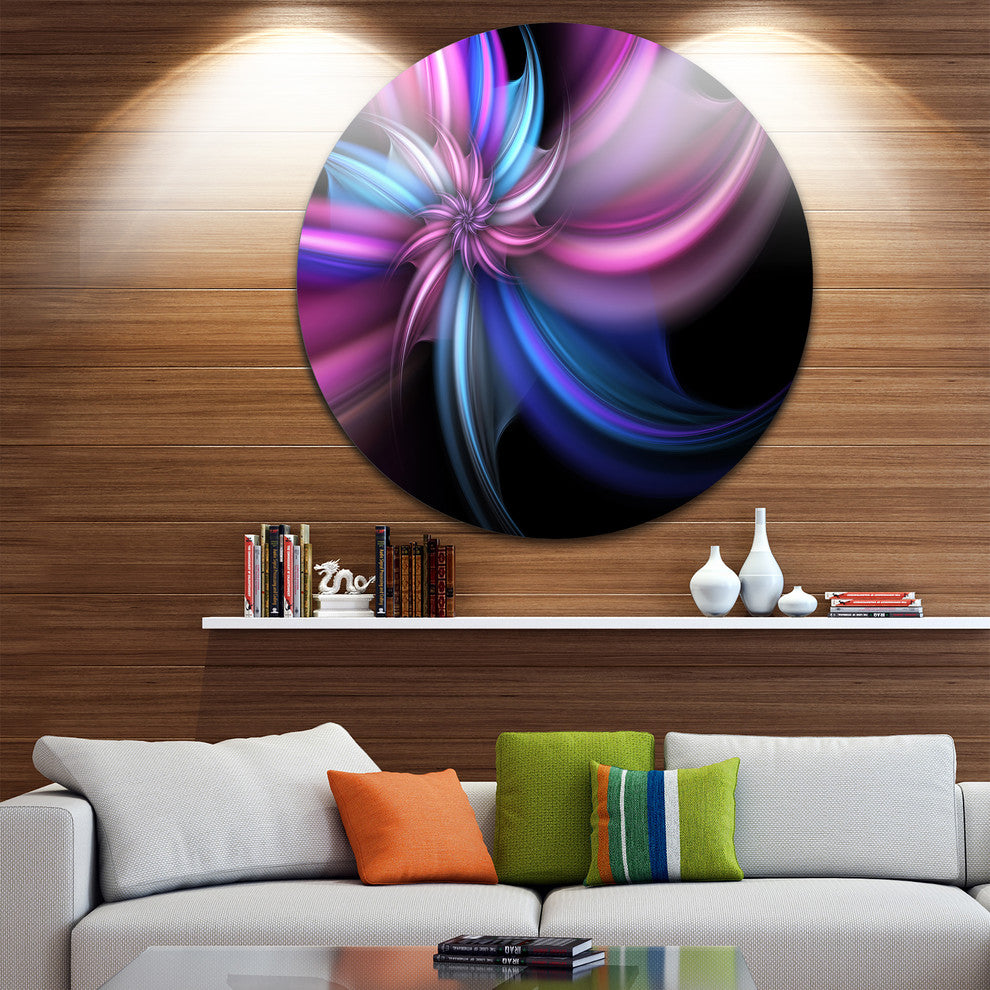 Purple And Blue Psychedelic Flower, Floral Disc Metal Artwork, 36"