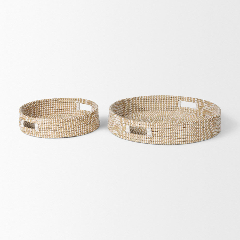 Kalama Set of 2 Large Round Seagrass Trays With Handles