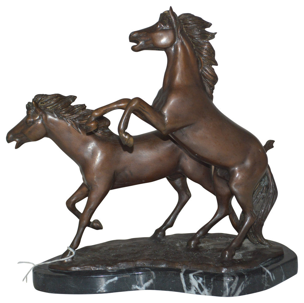 Two Horses Running Bronze Statue -  Size: 11"L x 5"W x 11"H.