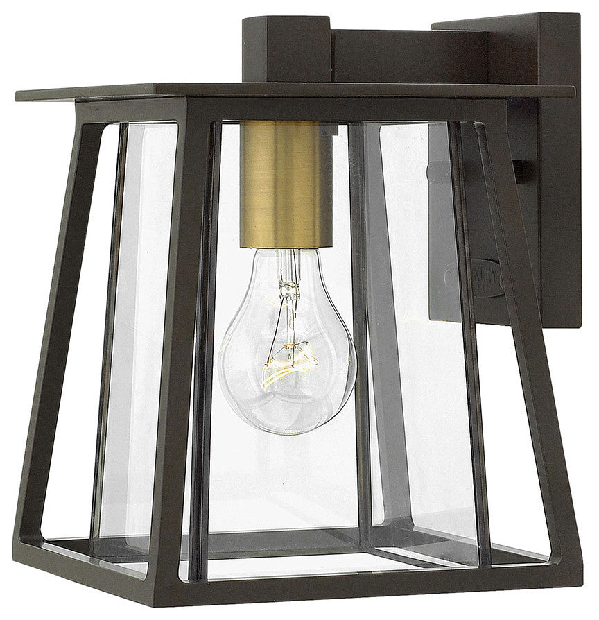 Walker Mini Outdoor Wall Sconce, Buckeye Bronze With Bound Clear Glass