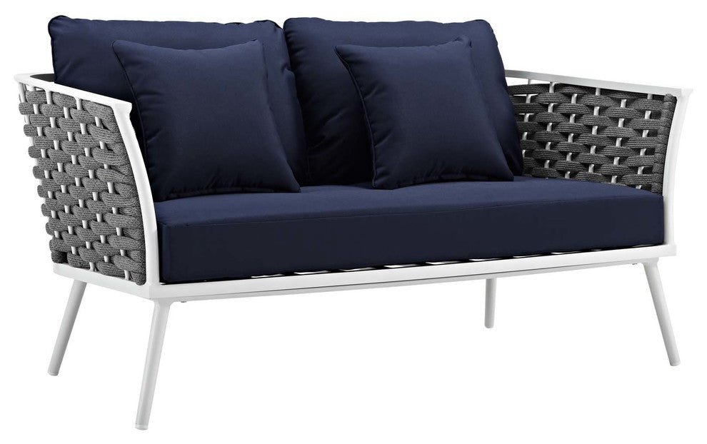 White Navy Stance 3 Piece Outdoor Patio Aluminum Sectional Sofa Set