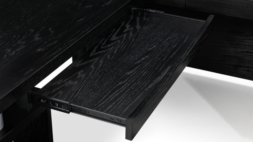Pierce Black Oak Desk With Storage, Left