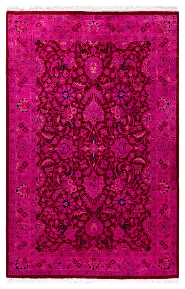 Overdyed One-of-a-Kind Hand-Knotted Area Rug Purple, 4' 0" x 6' 2"