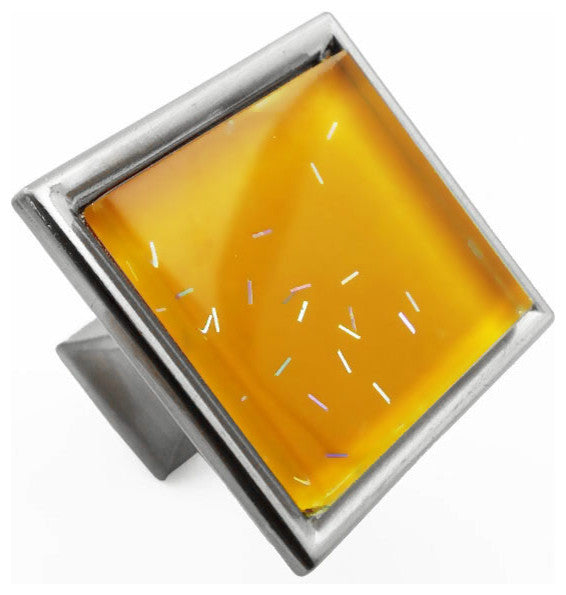 Orange Iridescent Comet Crystal Glass Brushed Nickel Madison Classic Knob