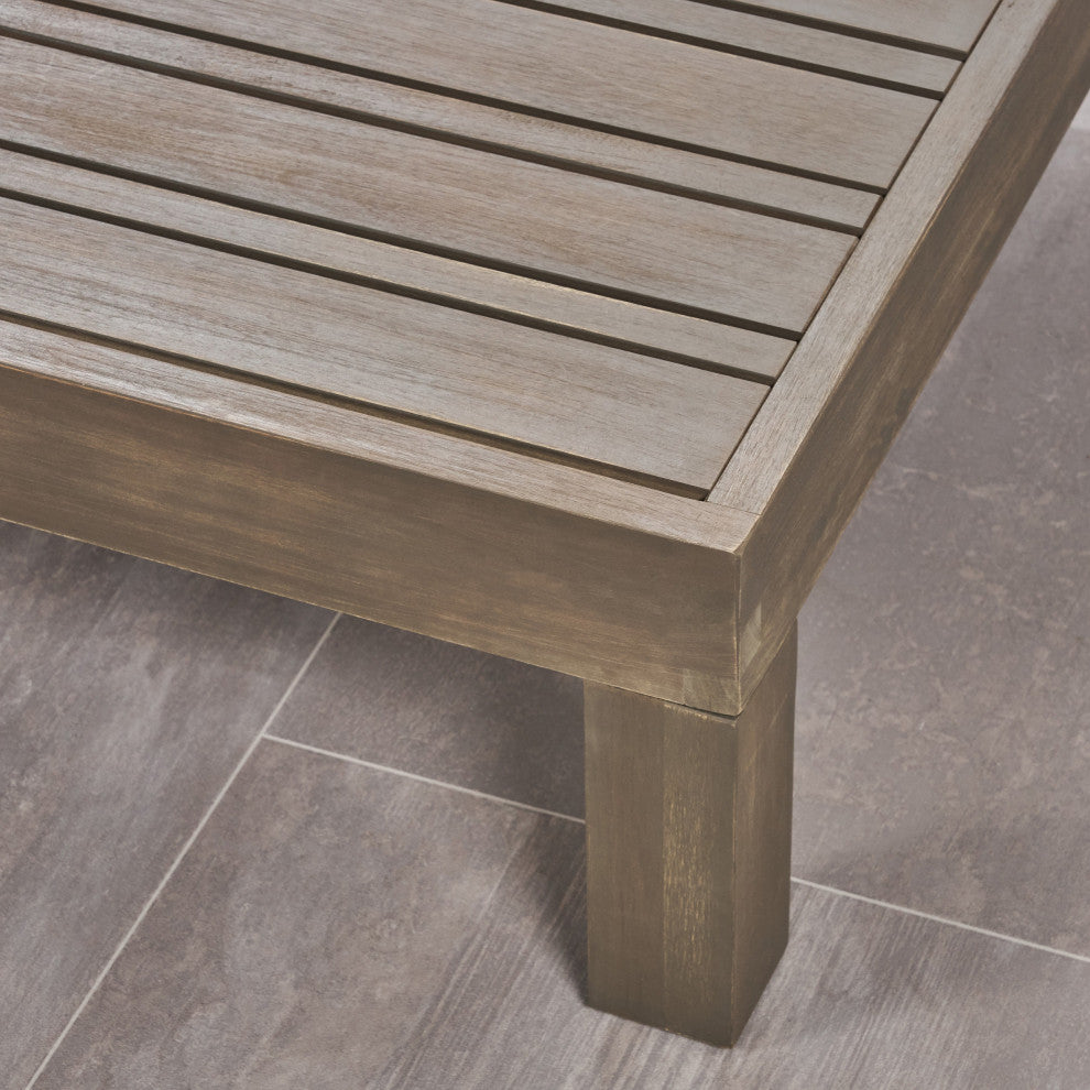 Morgan Outdoor 6 Seater Acacia Wood Sectional Sofa and Club Chair Set, Dark Gray