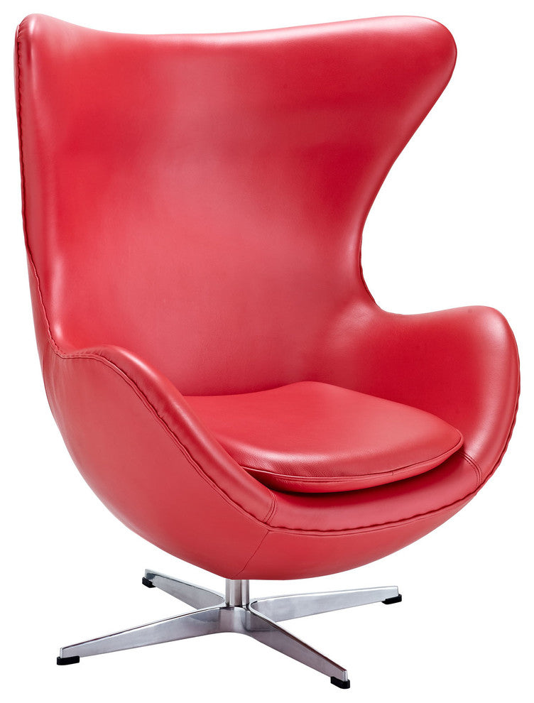 Modern Contemporary Living Room Leather Lounge Chair and Ottoman Red