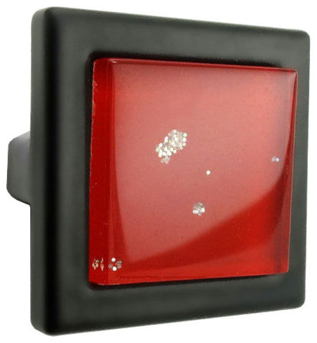 Red Iridescent Nova Crystal Glass Black Metal Square Manor Knob