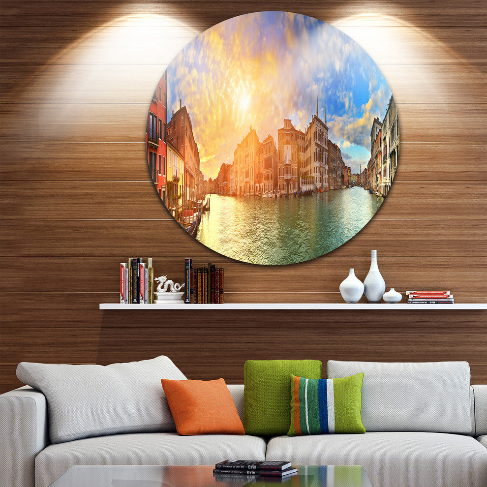 Grand Canal Venice Panorama, Cityscape Round Wall Art, 23"