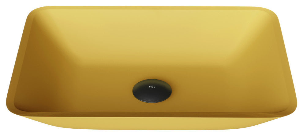 VIGO Sottile 18"L x 13"W x 4"H Glass Rectangular Vessel Bathroom Sink, Citron