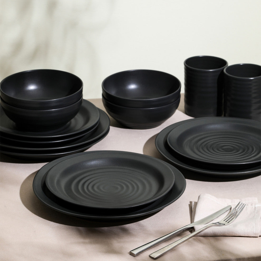 Stone Lain Orbit Stoneware 12-Piece Dinnerware Set, Charcoal