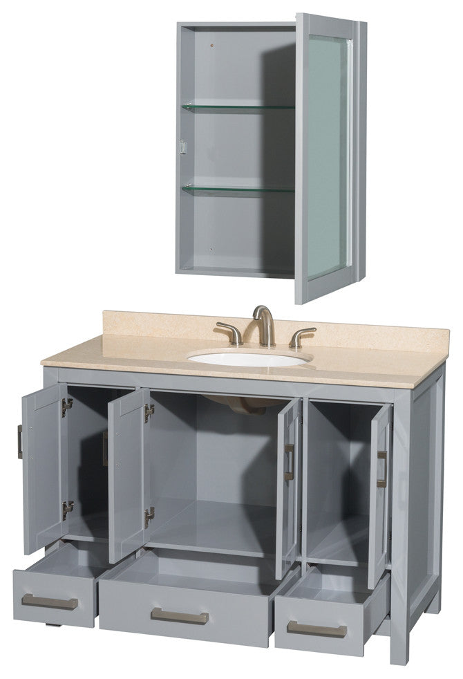 Wyndham WCS141448SGYIVUNOMED 48 inch Vanity in Gray with Ivory Marble and Round