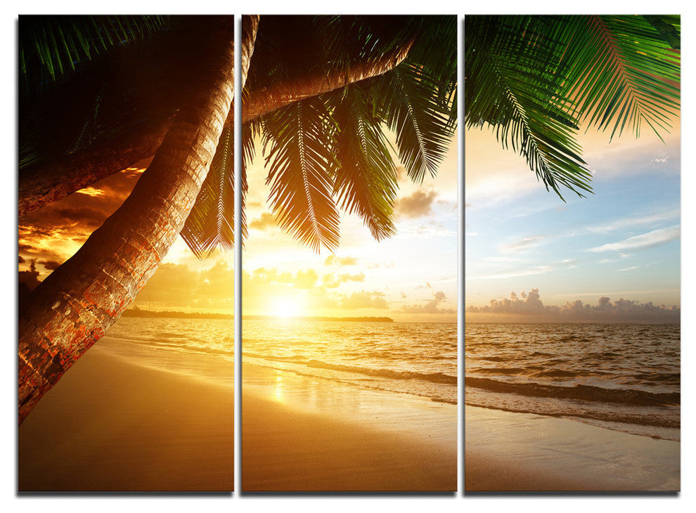 "Beautiful Beach Under Palms" Metal Wall Art, 3 Panels, 36"x28"