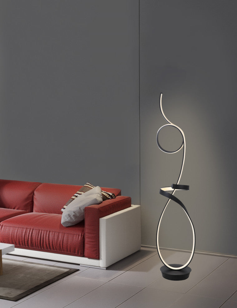 Symphonie 68W Unique Modern Design LED Floor Lamp, Matte Black