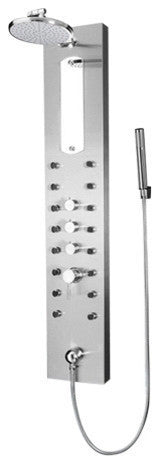 Reno Stainless Steel Shower Panel, Massage Jets, Handheld Shower